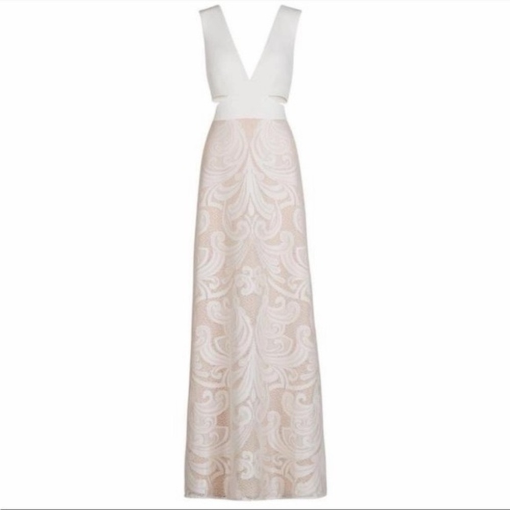 BCBGMaxAzria White and Cream Backless Dress